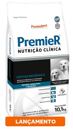 Premier Nutrição Clínica Hipoalergênico Hidrolisada Mandioca Cães Médio e Grande Porte 10KG