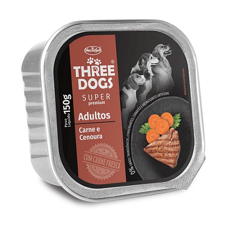 PATÊ THREE DOGS ADULTOS - SABOR CARNE E CENOURA 150G