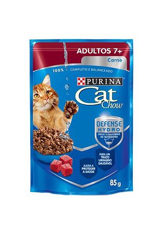 CAT CHOW SACHÊ ADULTOS 7+ CARNE AO MOLHO 85G