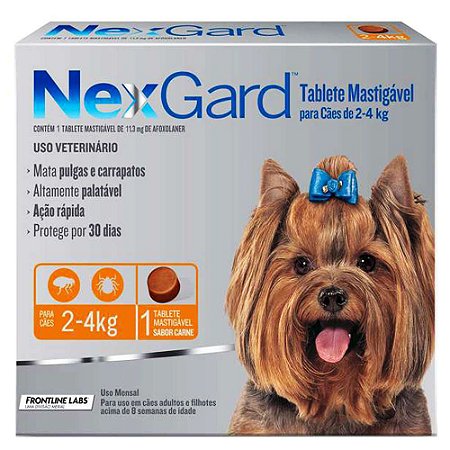 Antipulgas e Carrapatos NexGard 11,3 mg para Cães de 2 a 4 Kg - 1 Tablete Avulso