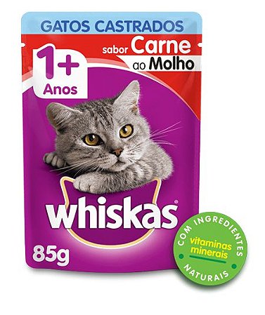 Whiskas Sachê Adulto Castrados Sabor - Carne ao Molho 85G