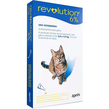Antipulgas e Carrapatos Zoetis Revolution 6% para Gatos de 2,5 a 7,5 kg - 45 mg