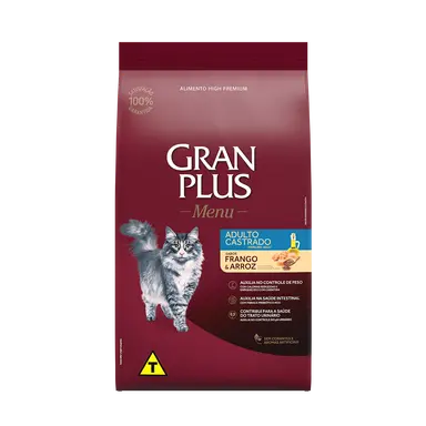 Ração GranPlus Menu Gatos Adultos Castrados Frango e Arroz