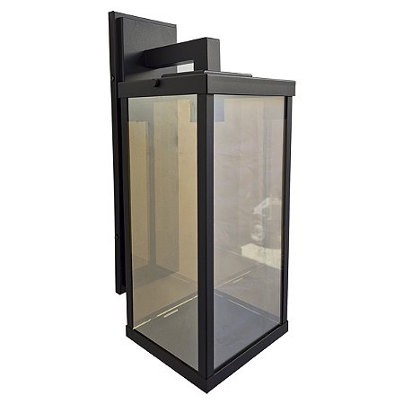 Arandela Aluminio Riflesso Preta Grande Com Vidro Ambar Grande