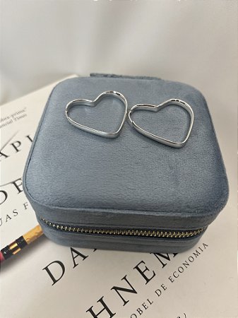 Brinco Argola Grossa Prata 925 Coração 3,5cm Fio Anatômico 4MM