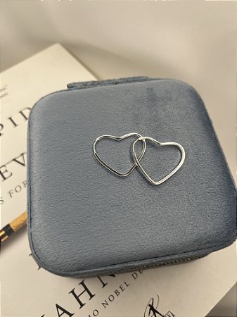 Brinco Argola Prata 925 Coração 2,6cm Fio Quadrado 1MM