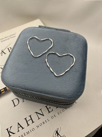 Brinco Argola Prata 925 Coração 3,4cm Fio Ondulado