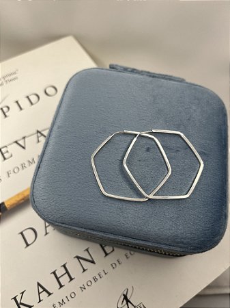 Brinco Argola Prata 925 Hexágonal 4,1cm Fio Quadrado 1MM