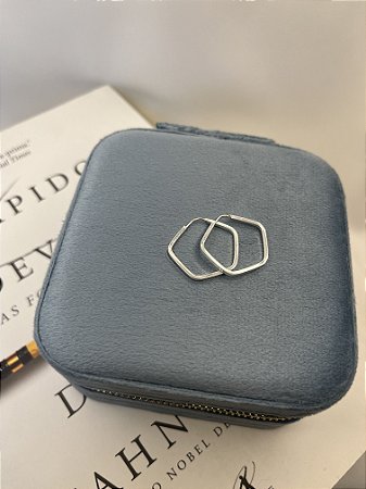 Brinco Argola Prata 925 Pentágono 2,3cm Fio Quadrado 1MM