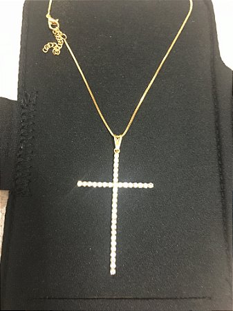 Colar de Cruz Cravejado Banhado a Ouro 18k