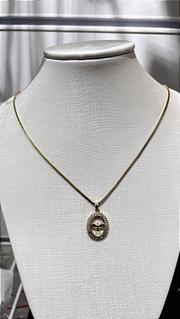 Colar Pomba da Paz Cravejada Aço Inoxidável 316L Banhado