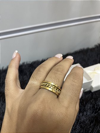 Anel Corrente Aço Inoxidável 316L Banhado A Ouro