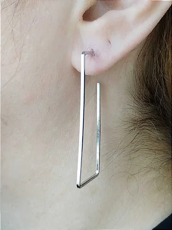 Brinco Argola Retangular Fio Quadrado M Em Aço Inoxidável