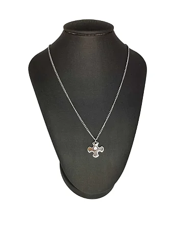 Colar Corrente Cruz Achatada com Pedra em Aço Inoxidável