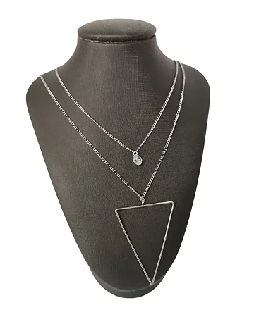 Colar Duplo Triangulo Vazado G e Pedra M em Aço Inoxidável