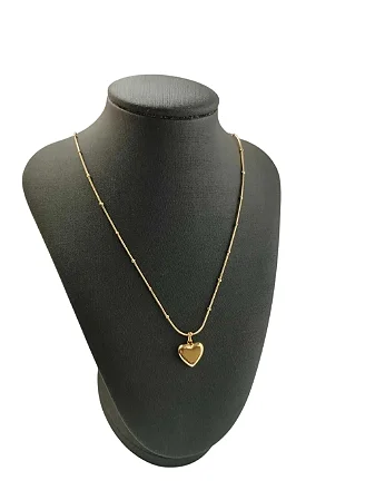 Colar Corrente Rabo de Rato Bolinha P Pingente Coração Cheio em Aço Dourado