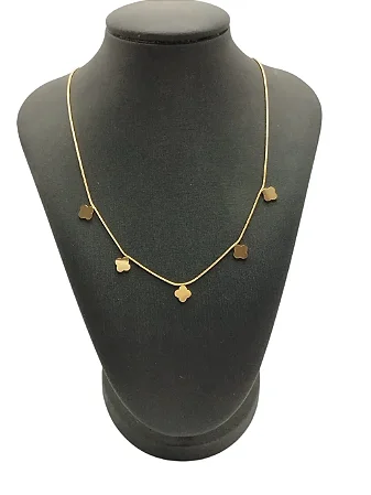 Colar Rabo de Rato com Trevo em Aço Dourado