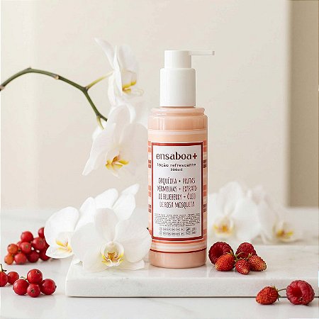 Loção Refrescante 200 ml - Orquídea + Frutas Vermelhas + Extrato de Blueberry + Óleo de Rosa Mosqueta