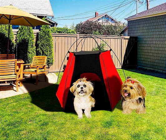 Tenda Pet Camping para Cães e Gatos Vermelha e Preta - Tubline