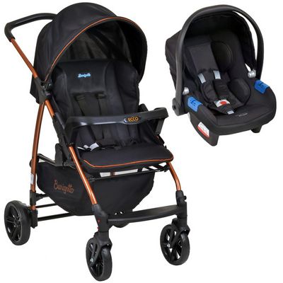 Carrinho de Bebê Infantil Ecco Com Bebe Conforto Touring Preto Cobre  Travel System  - Burigotto