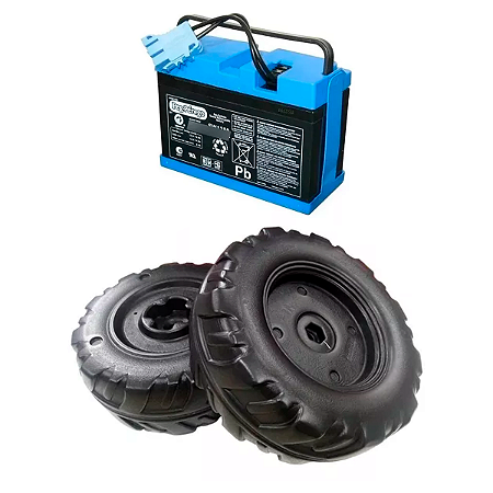 Kit 2 Rodas Traseiras + Bateria 12x9ah original peg perego do Trator elétrico John Deere Original