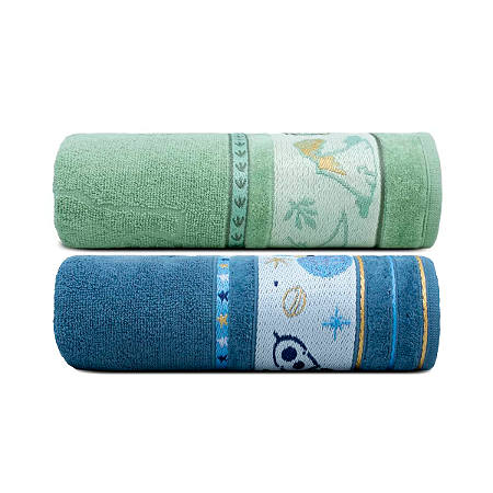 Kit Toalha De Banho Infantil Soft Kids Menino 2pç Algodão Appel