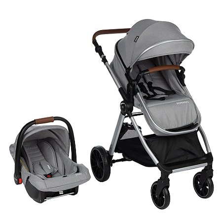 Carrinho de Bebe Reversivel Romanzo Duo + Bebe Conforto Travel System - Prata