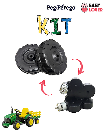 Kit 2 Rodas Traseiras + 2 Motores para Trator John Deere Infantil