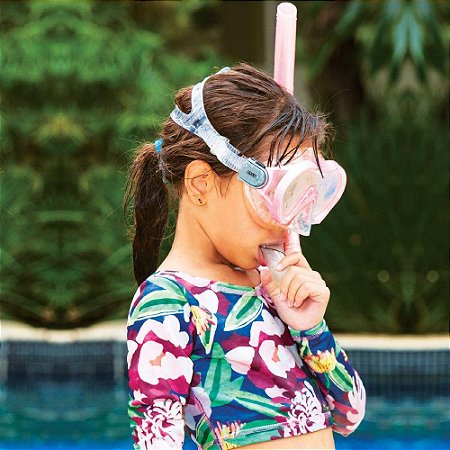 Kit Máscara E Snorkel Para Mergulho Infantil Rosa Claro - Baby Lover