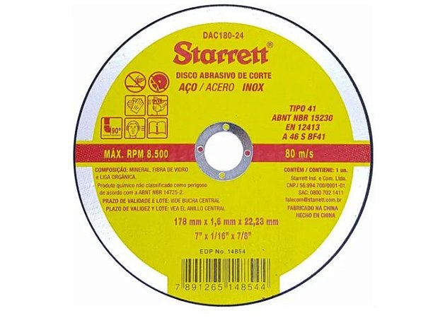 Starrett Disco De Corte 180x1,6MM DAC 180-24