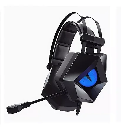 Headset Gamer p/ PC Hoopson com LED, Preto E Azul - F-201-AZ