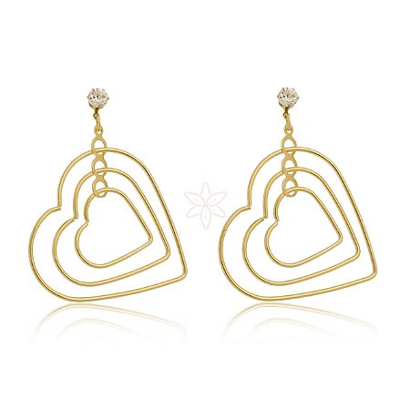Brinco coração aramado folheado em ouro 18k