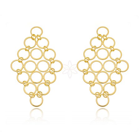 Brinco grande de círculos folheado em ouro 18k