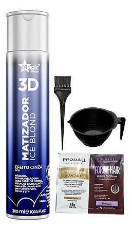Kit Matizador 3d Ice Blond - Efeito Cinza 300ml + Cumbuca