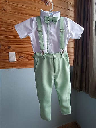 Conjunto Social Bebê com body,Calça, Suspensório e Gravata – Feito por Encomenda