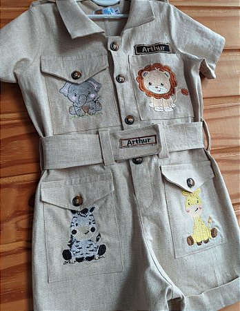 🌿✨ Macacão Safari Personalizado! 🦁🦒🐘🦓