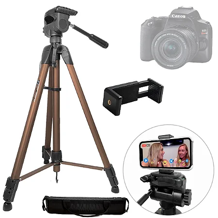 Tripé Greika WT3770 – Alt. 63 a 165cm, Suporta 4kg + Suporte para Celular