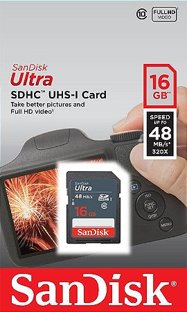 Cartao de Memoria SDHC 16 GB  Sandisk ultra Classe 10 / 48MBS