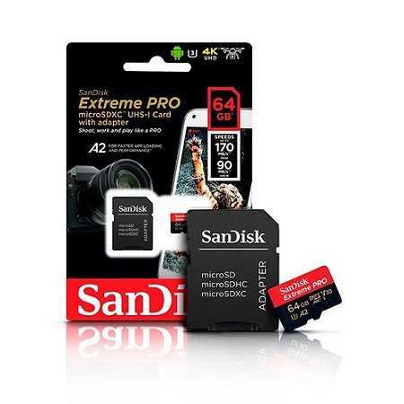 Sandisk Cartão de Memória 64gb Micro Sd Extreme Pro 170mbs