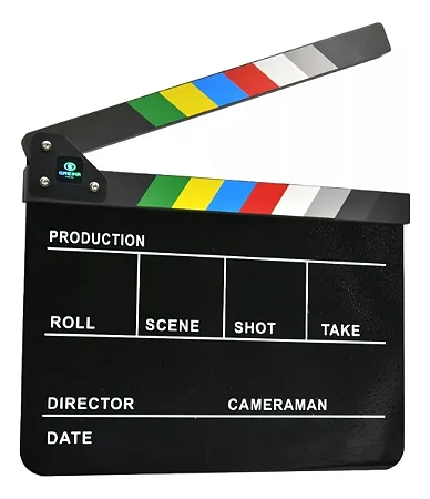 Claquete para Filmes BCE-02 – Acrílico Profissional com Bastões Coloridos