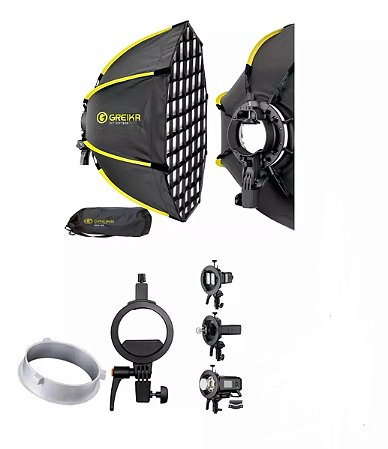 Soft Box 65cm Octa Com Grid Greika Bowens + Suporte Flash