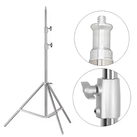 Tripé de Iluminação Profissional em Aço Inox – Altura Máxima 2m