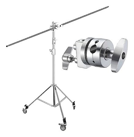 Tripé Girafa Greika FC-S288 em Aço Inox com Boom 128cm, 2 Manoplas e Rodinhas