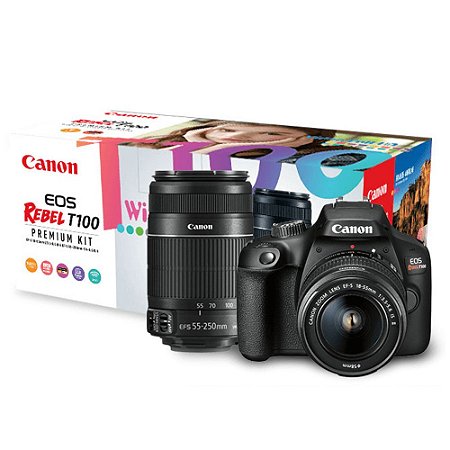 Câmera EOS T100 Kit  com Lente EF-S 18-55mm + EF 55-250MM STM