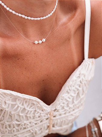 Gargantilha fio de nylon Pérolas