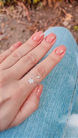 Anel estrelas lisa e cravejada - Ajustável P