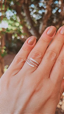 Anel 3 fios pontas cravejadas