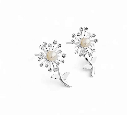Brinco Flor com pérola e cravejados