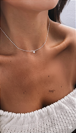 Colar com mini coração zircônia cristal