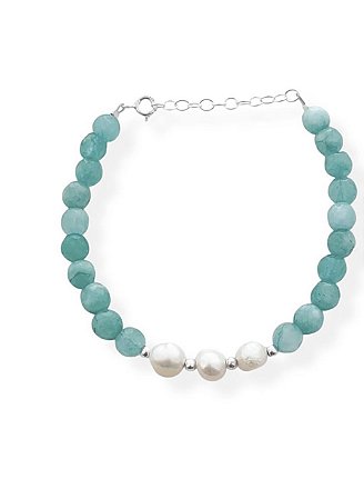 Pulseira jade amazonita com pérolas